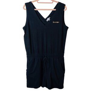 Calvin Klein Womens Black Sleeveless V-Neck Romper Large 60% Polyester 35% Rayon